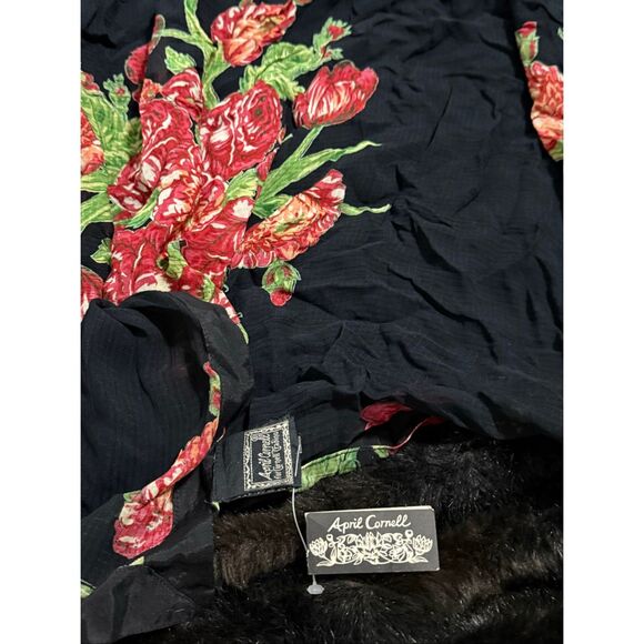 New April Cornell Rose Scarf 40x40 Floral Cottage~Black - Picture 1 of 7